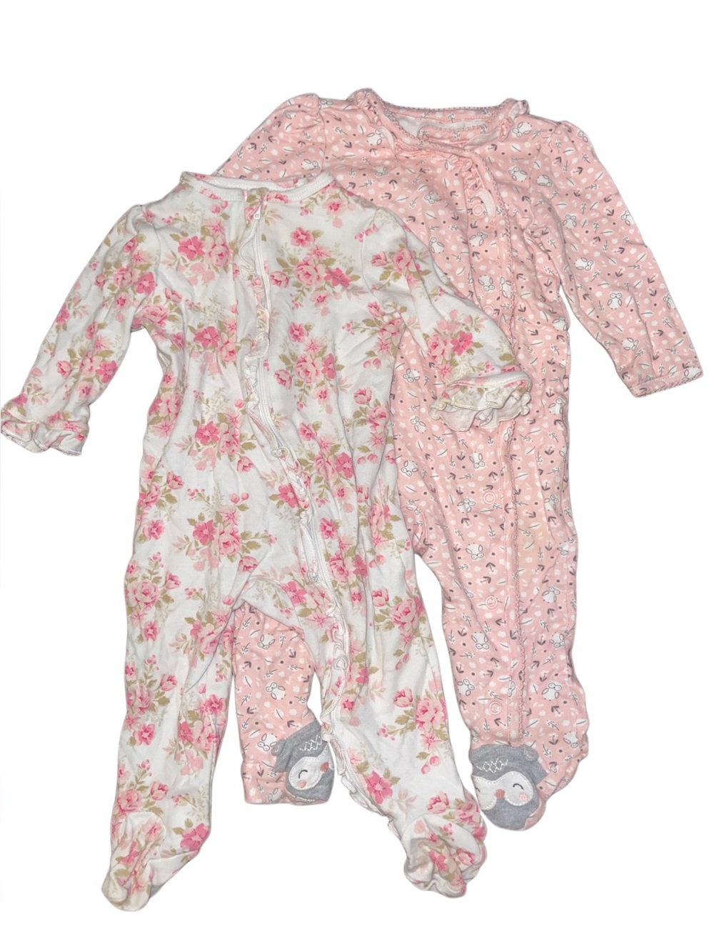 Little Me Pink Floral & Light Pink Footed One-Pieces